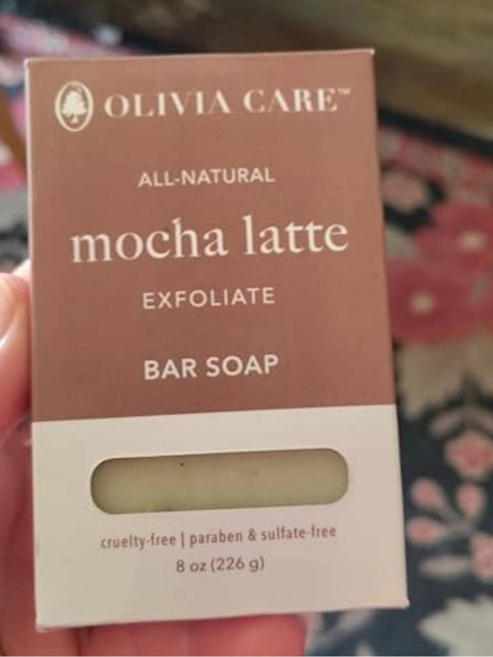 Olivia Care 100% natural ingredients 
Mocha Latte Exfoliating. Clean Energize